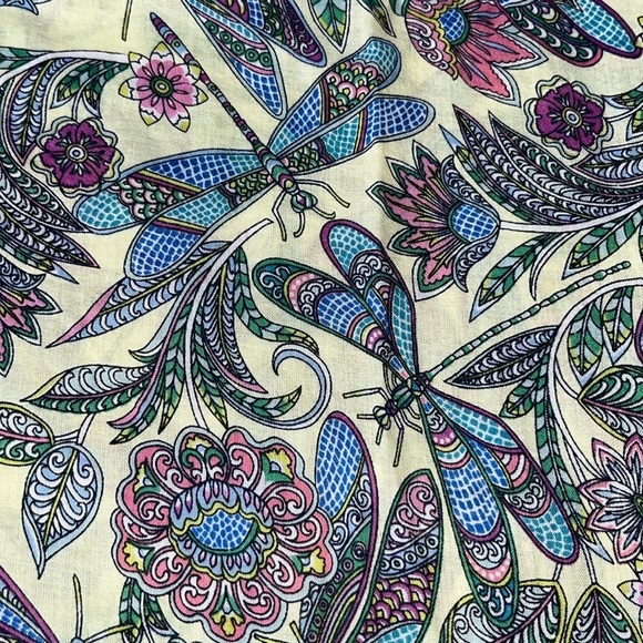 J. Jill One Pocket Shirred Back Button Up Shirt Key Lime Whimsical Dragonflies M - Picture 5 of 9